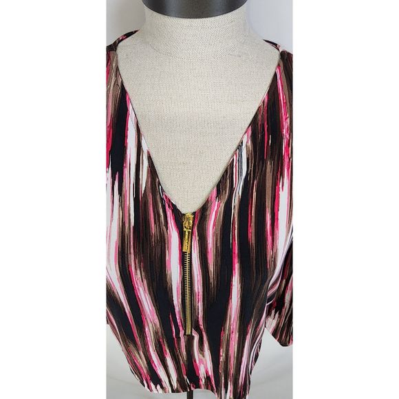 Michael Kors Multi-Color Half-Zip Blouse with Roll-Tab Sleeves Size S - Picture 5 of 6